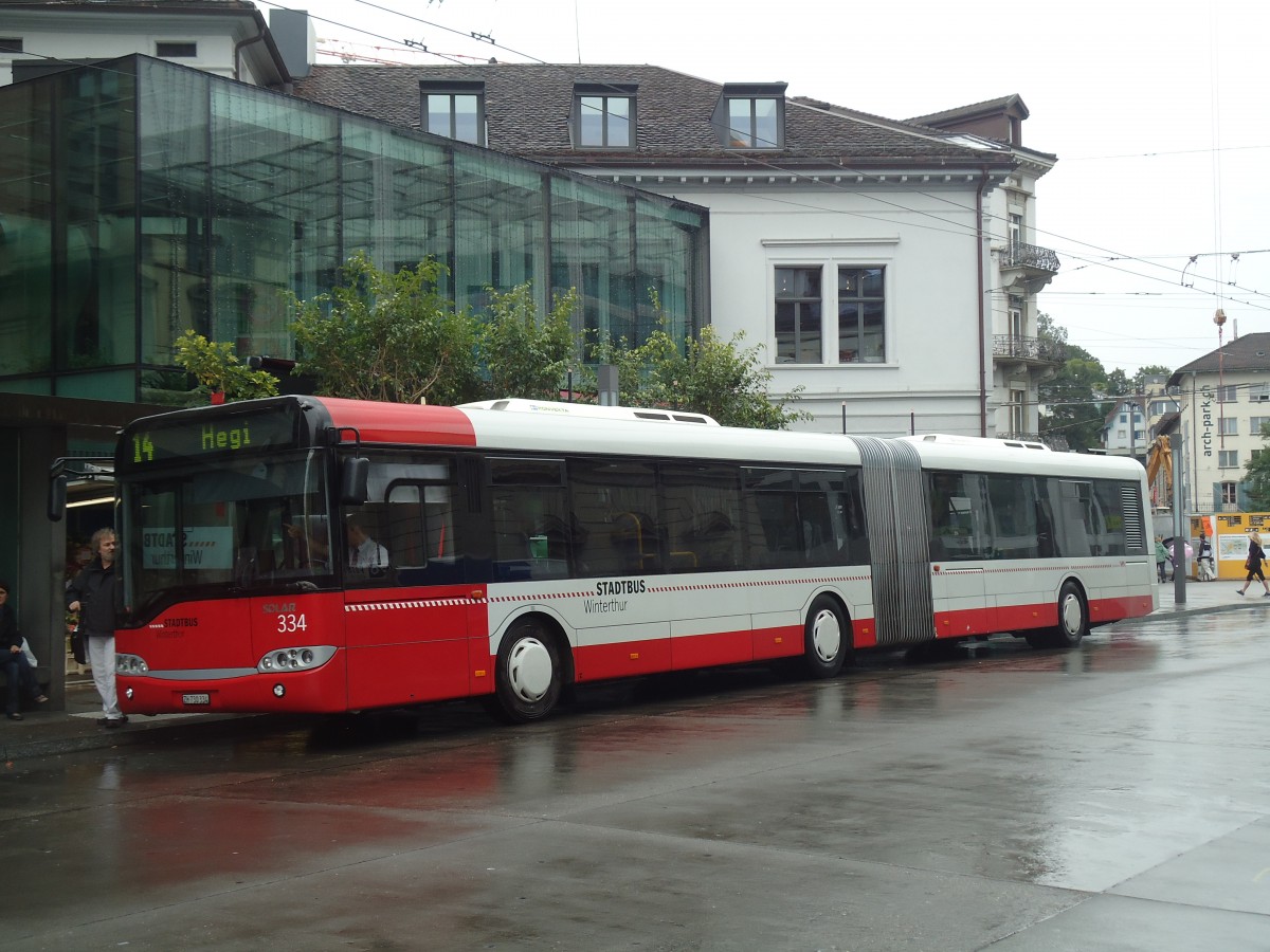 (141'523) - SW Winterthur - Nr. 334/ZH 730'334 - Solaris am 12. September 2012 beim Hauptbahnhof Winterthur