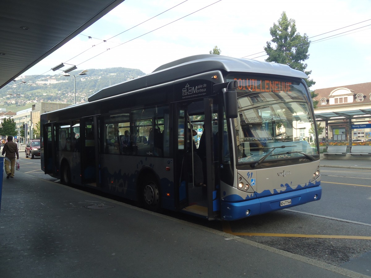 (141'837) - VMCV Clarens - Nr. 91/VD 477'546 - Van Hool am 23. September 2012 beim Bahnhof Vevey