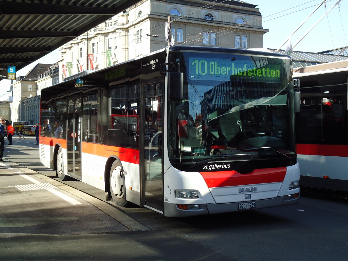 (141'951) - St. Gallerbus, St. Gallen - Nr. 269/SG 198'269 - MAN/Gppel am 20. Oktober 2012 beim Bahnhof St. Gallen