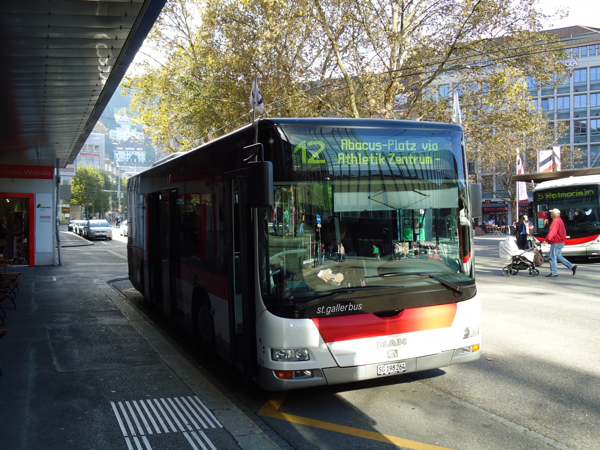 (141'961) - St. Gallerbus, St. Gallen - Nr. 264/SG 198'264 - MAN am 20. Oktober 2012 beim Bahnhof St. Gallen