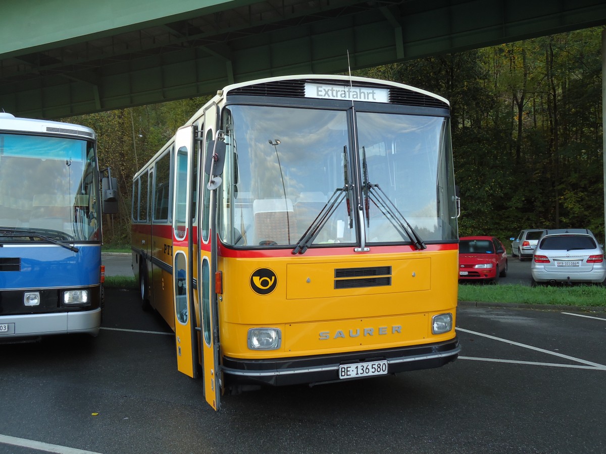 (141'970) - Schumacher, Liebefeld - BE 136'580 - Saurer/Tscher (ex Zimmermann, Niederwangen; ex P 24'289) am 21. Oktober 2012 in Flamatt, Bernstrasse