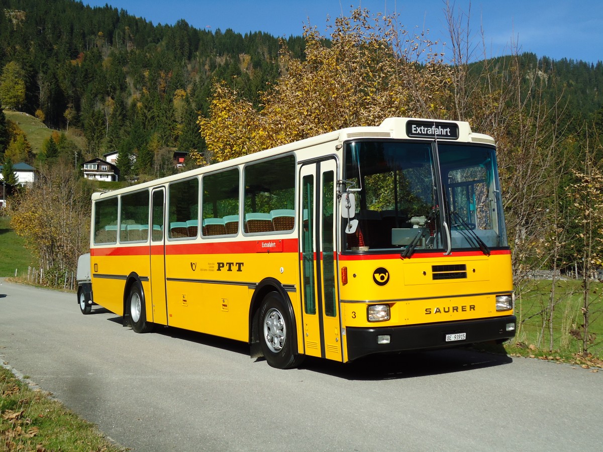 (142'025) - Kolb, Matten - Nr. 3/BE 93'915 - Saurer/R&J (ex Schmocker, Stechelberg Nr. 3; ex Nr. 1; ex Gertsch, Stechelberg Nr. 1) am 21. Oktober 2012 in Schwarzsee, Schwyberg