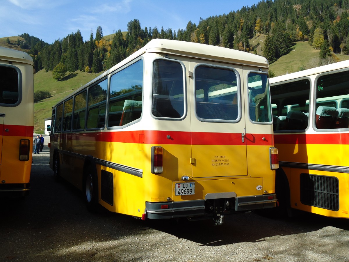 (142'034) - Huber, Oberkirch - LU 49'699 - Saurer/R&J (ex Frigg, Zernez; ex P 24'283) am 21. Oktober 2012 in Schwarzsee, Schwyberg