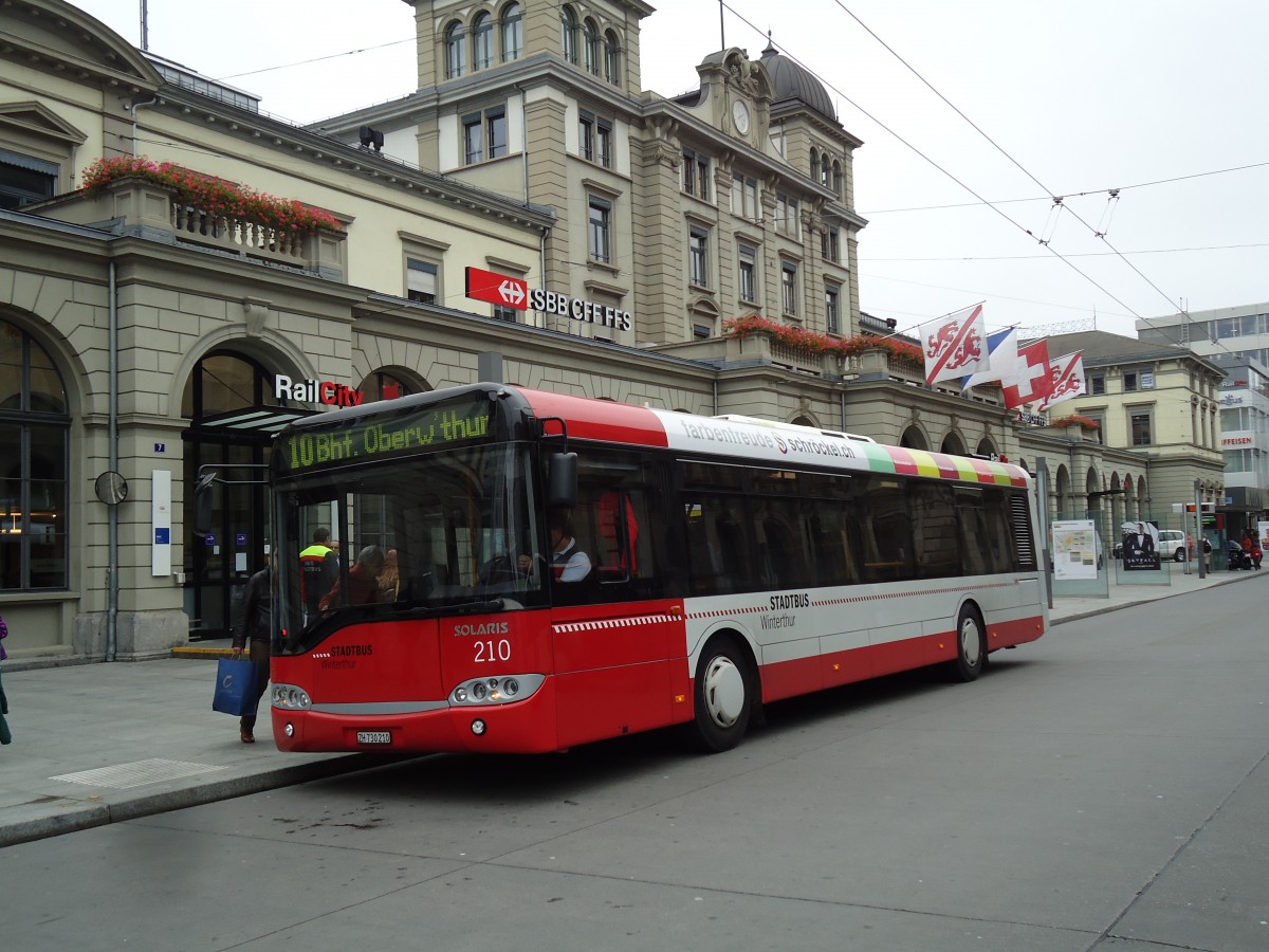 (142'128) - SW Winterthur - Nr. 210/ZH 730'210 - Solaris am 24. Oktober 2012 beim Hauptbahnhof Winterthur