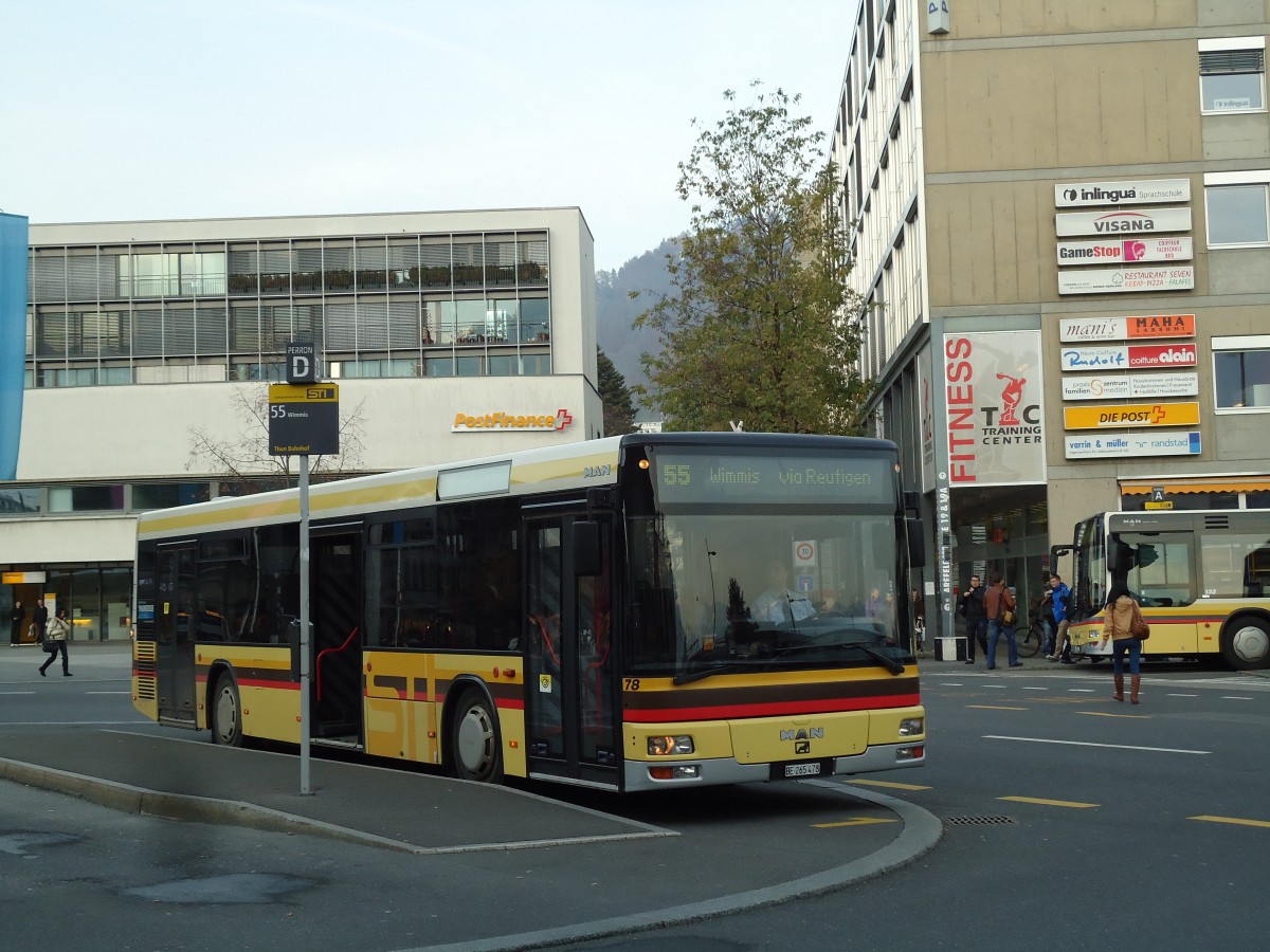 (142'206) - STI Thun - Nr. 78/BE 265'478 - MAN am 17. November 2012 beim Bahnhof Thun