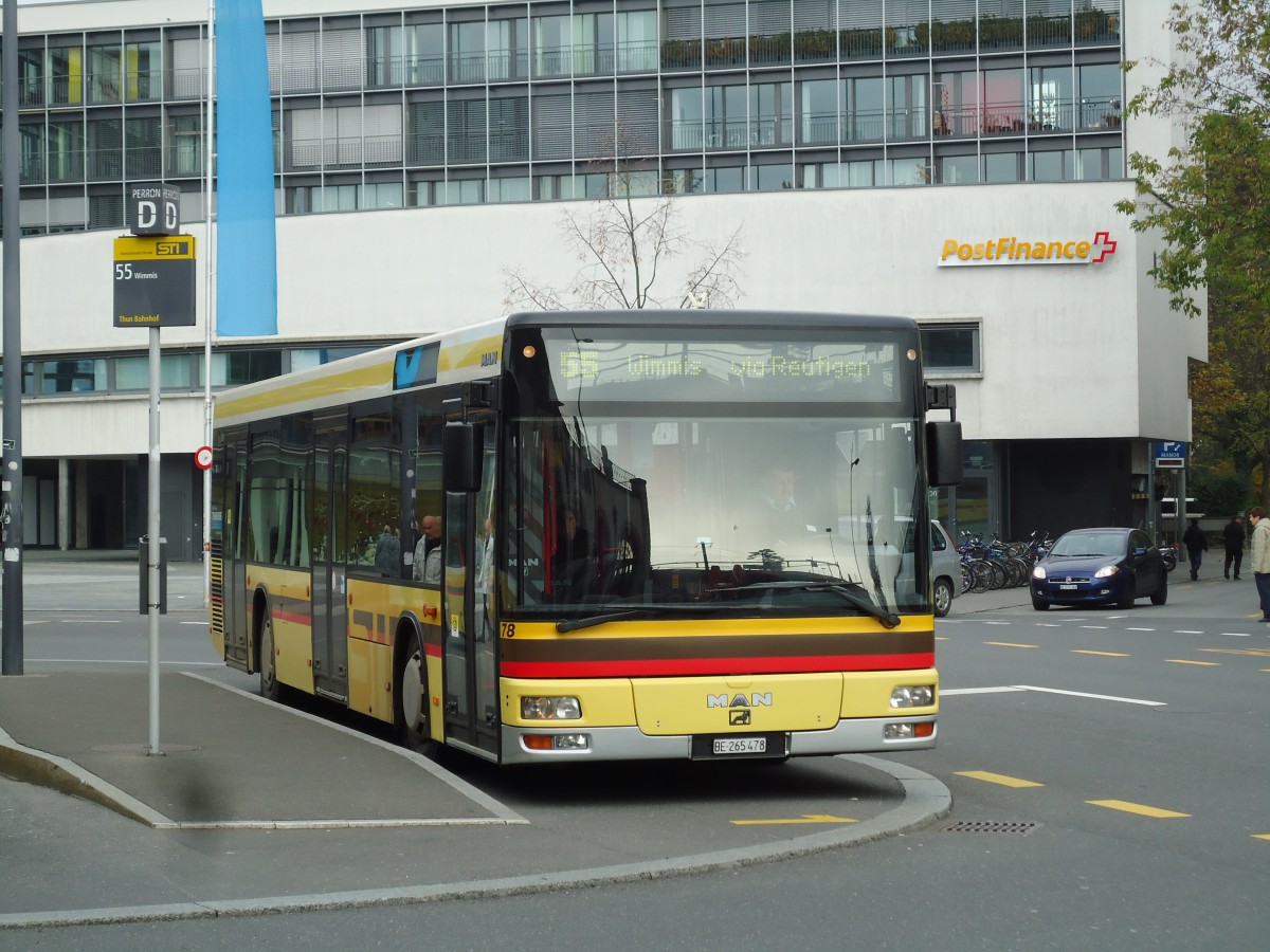 (142'208) - STI Thun - Nr. 78/BE 265'478 - MAN am 18. November 2012 beim Bahnhof Thun