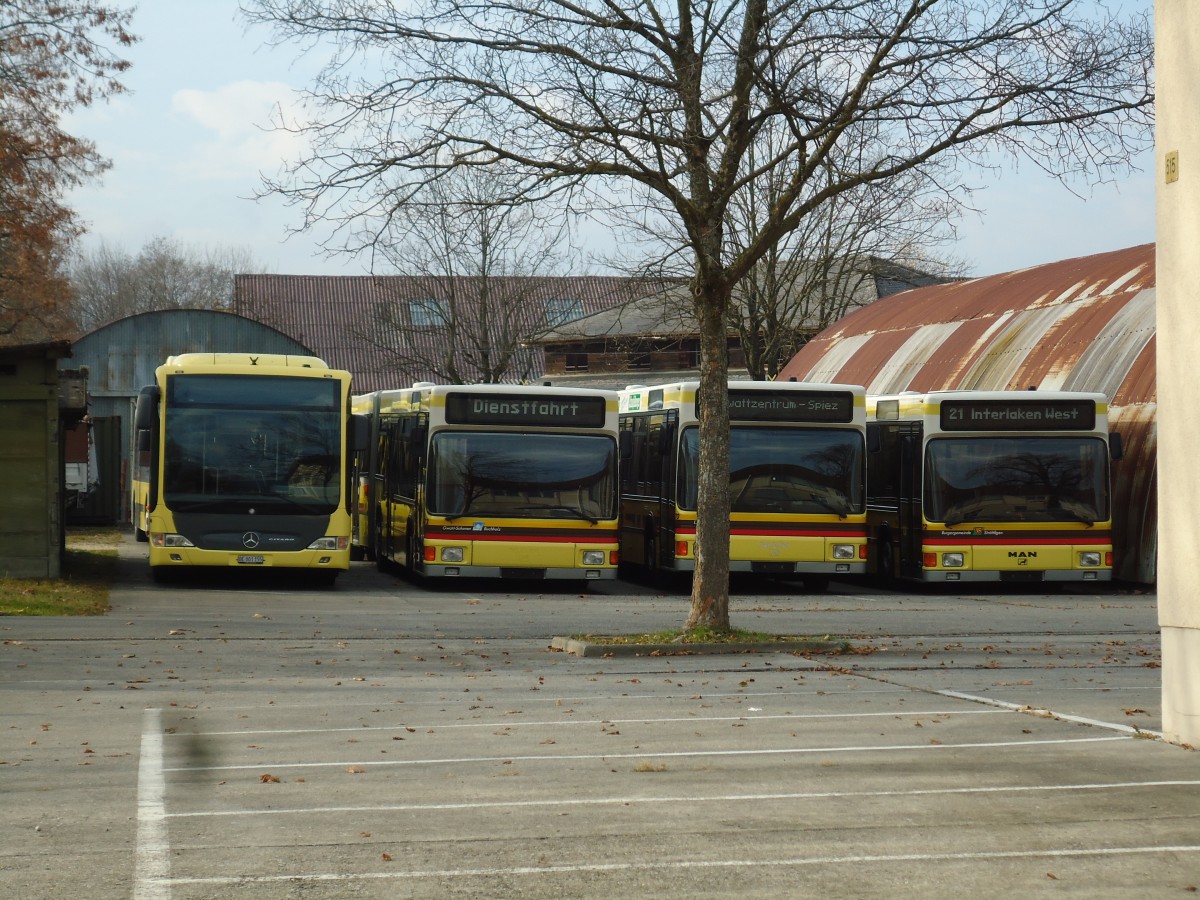 (142'244) - STI Thun - Nr. 155/BE 801'155 - Mercedes + Nr. 73 + Nr. 70 + Nr. 72 - MAN am 22. November 2012 in Thun, Waffenplatz