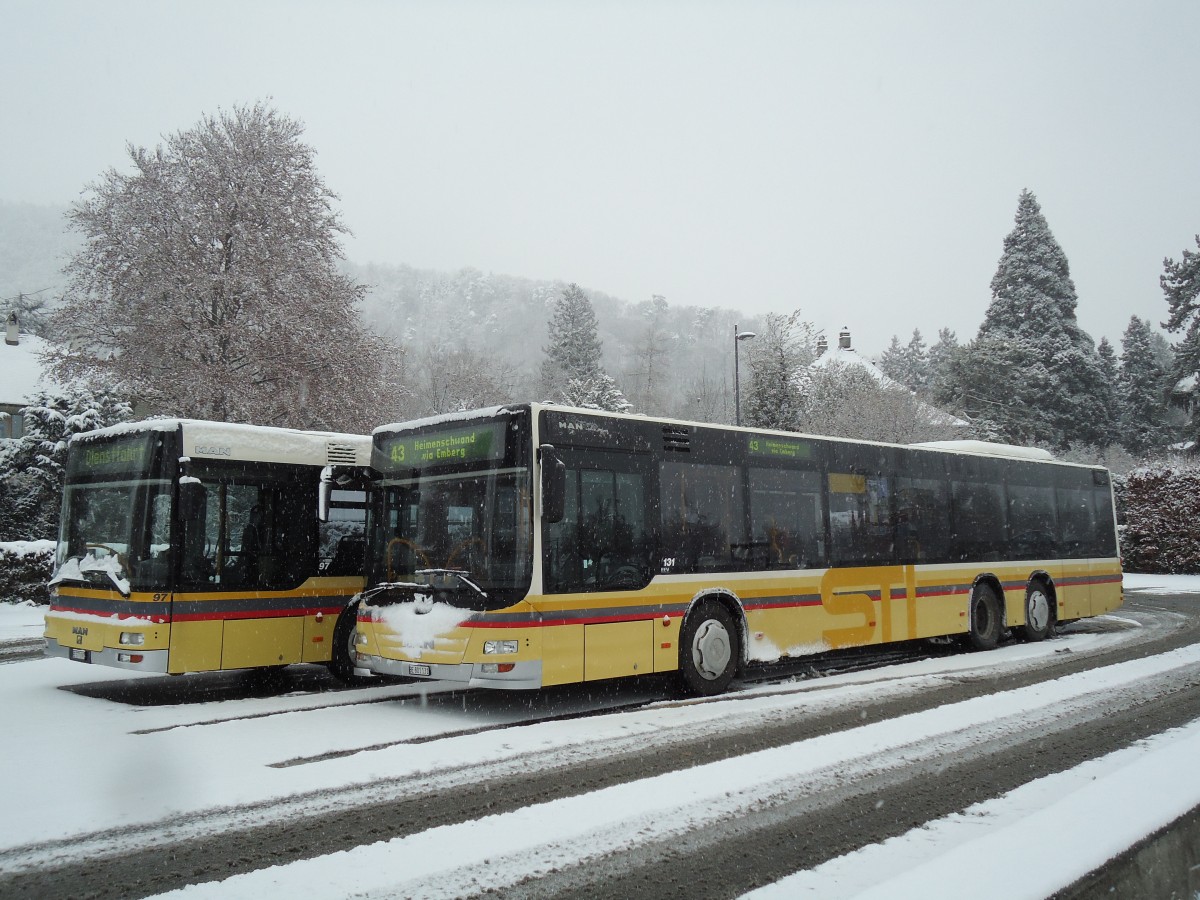 (142'291) - STI Thun - Nr. 131/BE 801'131 - MAN am 2. Dezember 2012 bei der Schifflndte Thun