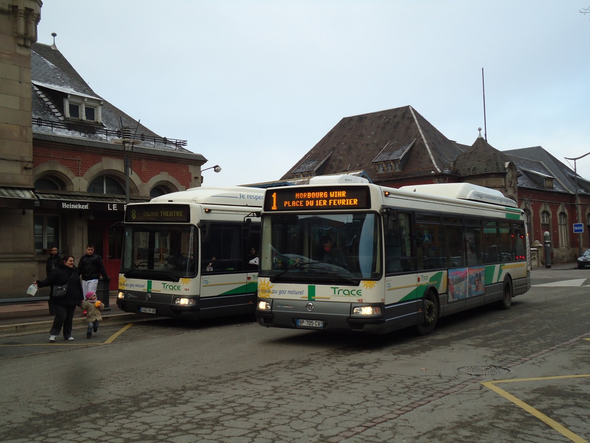 (142'396) - TRACE Colmar - Nr. 162/BP 705 CV - Irisbus am 8. Dezember 2012 beim Bahnhof Colmar