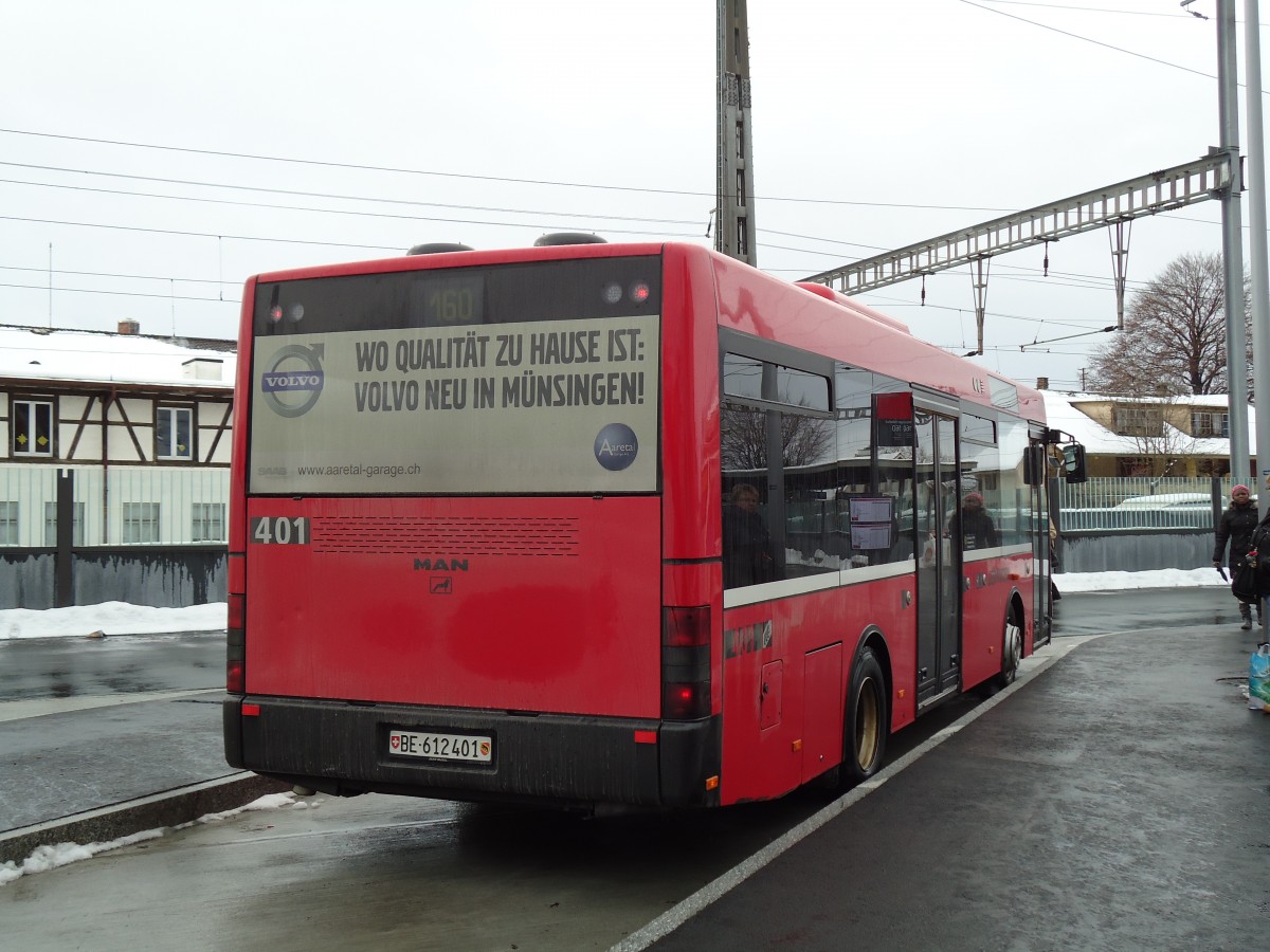 (142'452) - Bernmobil, Bern - Nr. 401/BE 612'401 - MAN/Gppel am 10. Dezember 2012 beim Bahnhof Mnsingen