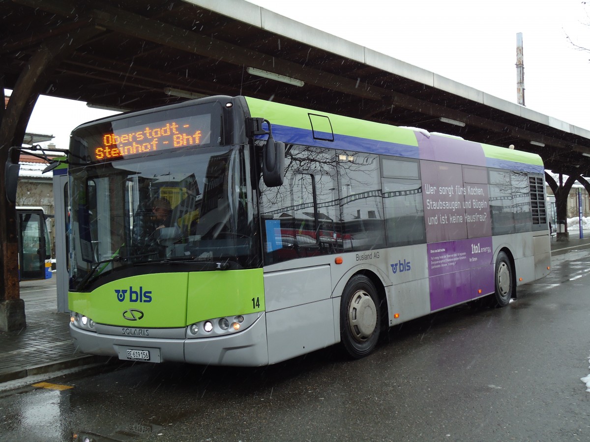 (142'496) - Busland, Burgdorf - Nr. 14/BE 619'156 - Solaris am 10. Dezember 2012 beim Bahnhof Burgdorf