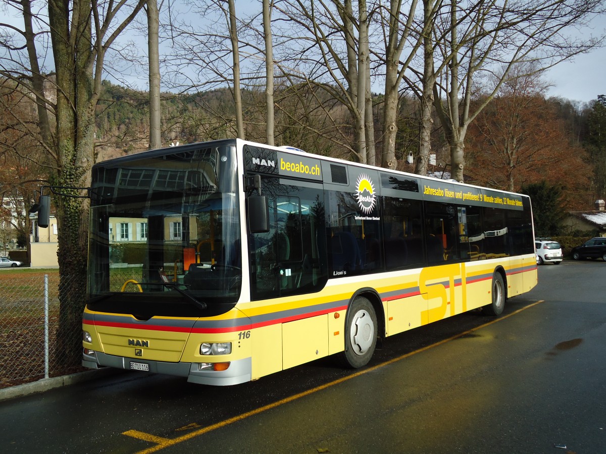 (142'553) - STI Thun - Nr. 116/BE 700'116 - MAN am 16. Dezember 2012 bei der Schifflndte Thun