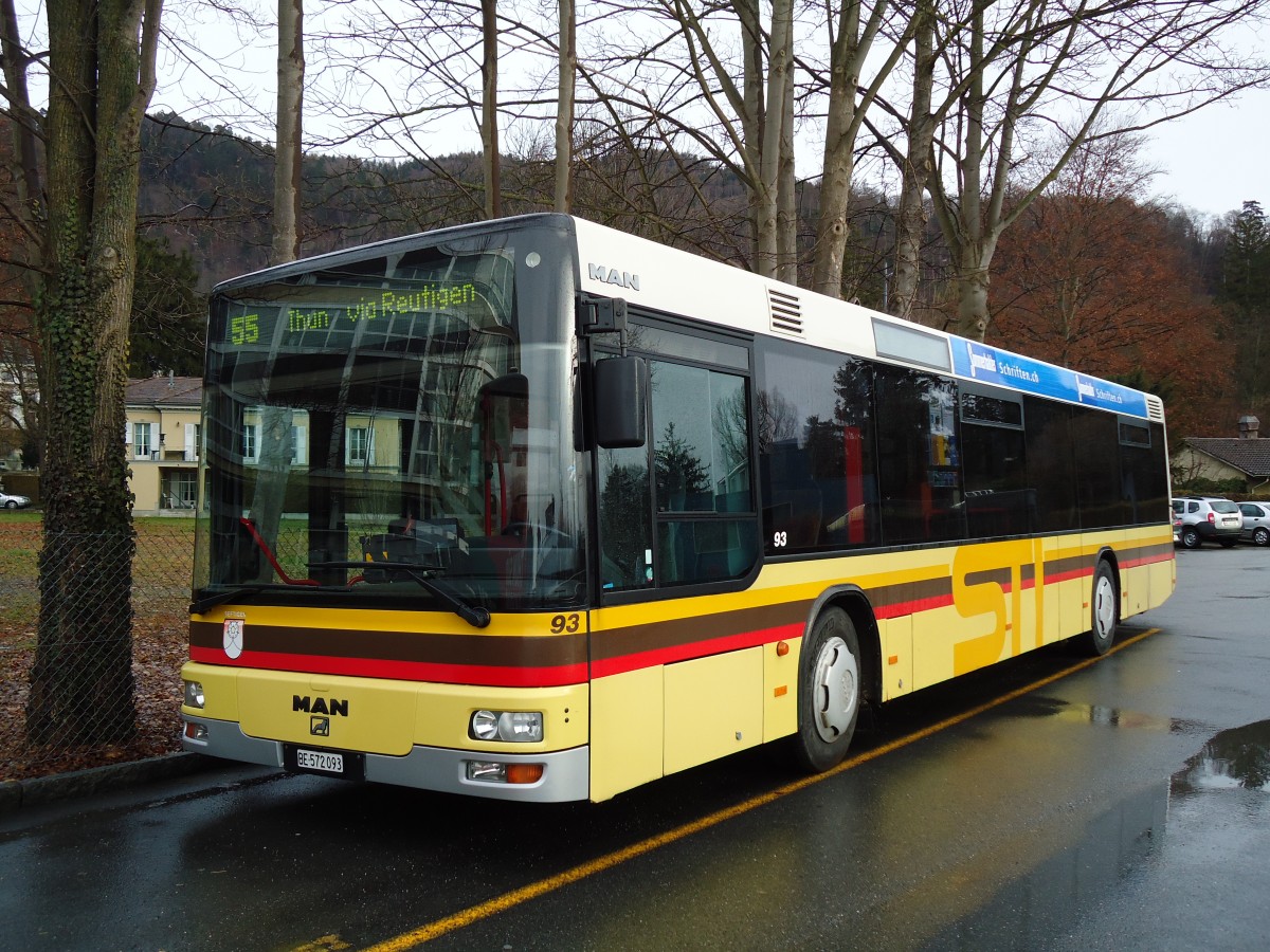 (142'557) - STI Thun - Nr. 93/BE 572'093 - MAN am 17. Dezember 2012 bei der Schifflndte Thun