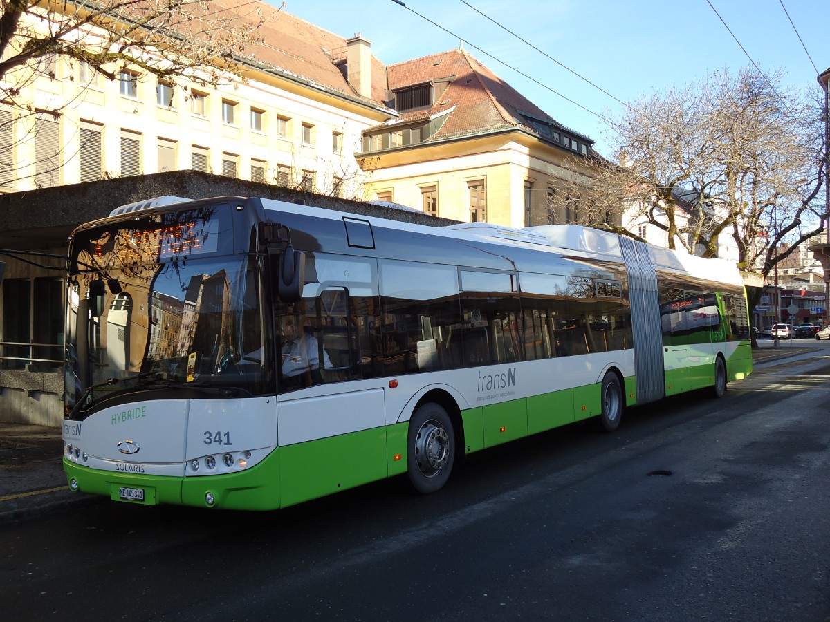 (142'762) - transN, La Chaux-de-Fonds - Nr. 341/NE 145'341 - Solaris am 29. Dezember 2012 beim Bahnhof La Chaux-de-Fonds