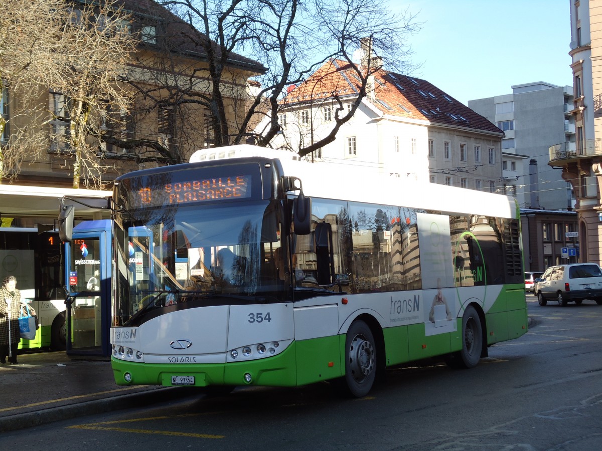 (142'763) - transN, La Chaux-de-Fonds - Nr. 354/NE 93'354 - Solaris (ex TRN La Chaux-de-Fonds Nr. 354) am 29. Dezember 2012 beim Bahnhof La Chaux-de-Fonds