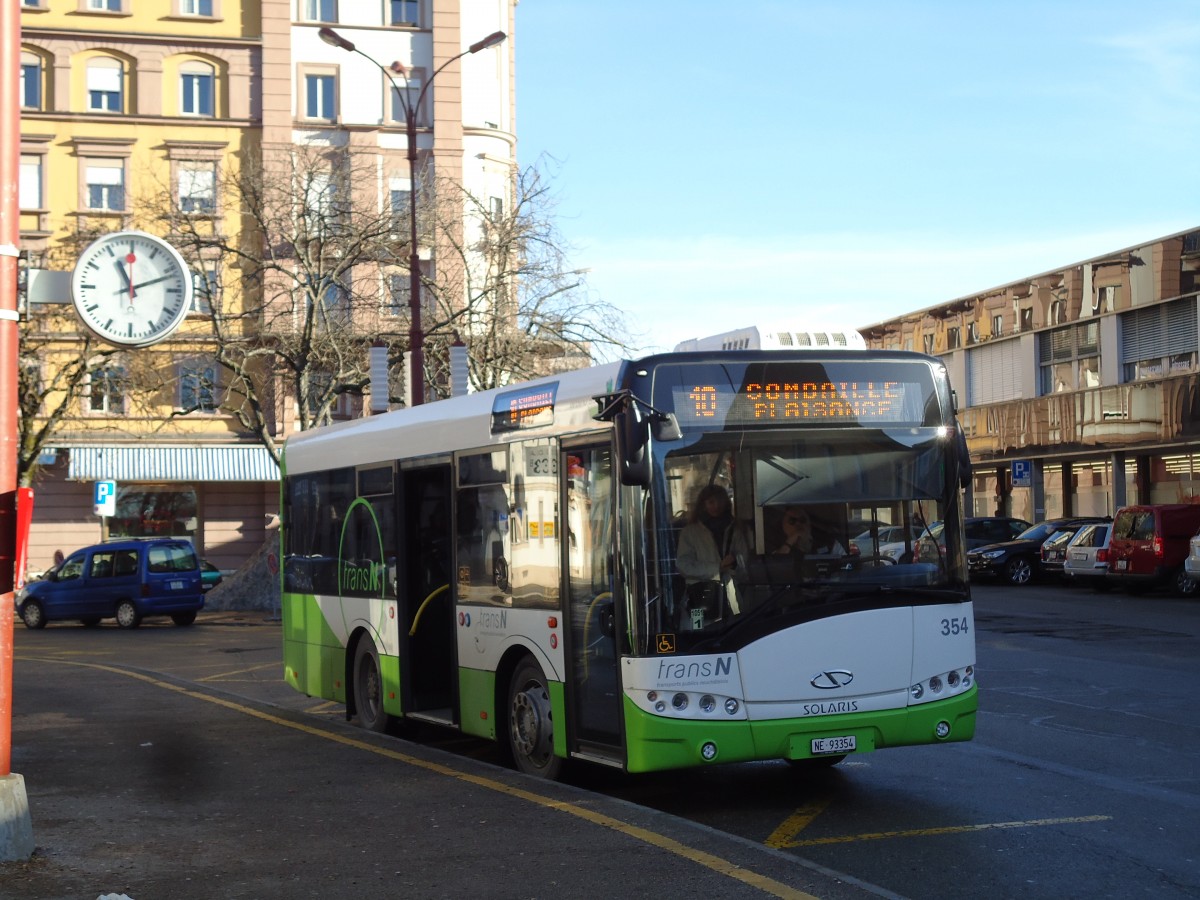 (142'764) - transN, La Chaux-de-Fonds - Nr. 354/NE 93'354 - Solaris (ex TRN La Chaux-de-Fonds Nr. 354) am 29. Dezember 2012 beim Bahnhof La Chaux-de-Fonds