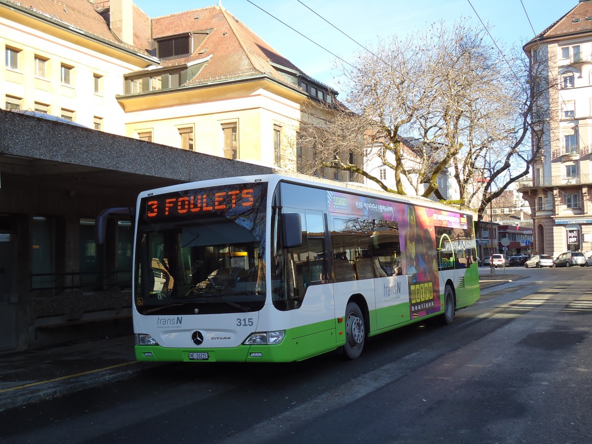 (142'774) - transN, La Chaux-de-Fonds - Nr. 315/NE 26'215 - Mercedes (ex TRN La Chaux-de-Fonds Nr. 315) am 29. Dezember 2012 beim Bahnhof La Chaux-de-Fonds