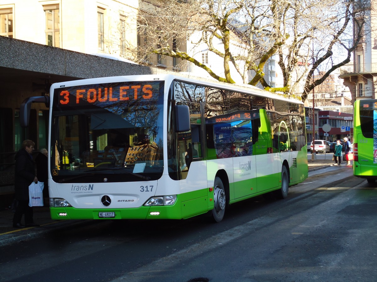 (142'778) - transN, La Chaux-de-Fonds - Nr. 317/NE 49'217 - Mercedes (ex TRN La Chaux-de-Fonds Nr. 317) am 29. Dezember 2012 beim Bahnhof La Chaux-de-Fonds