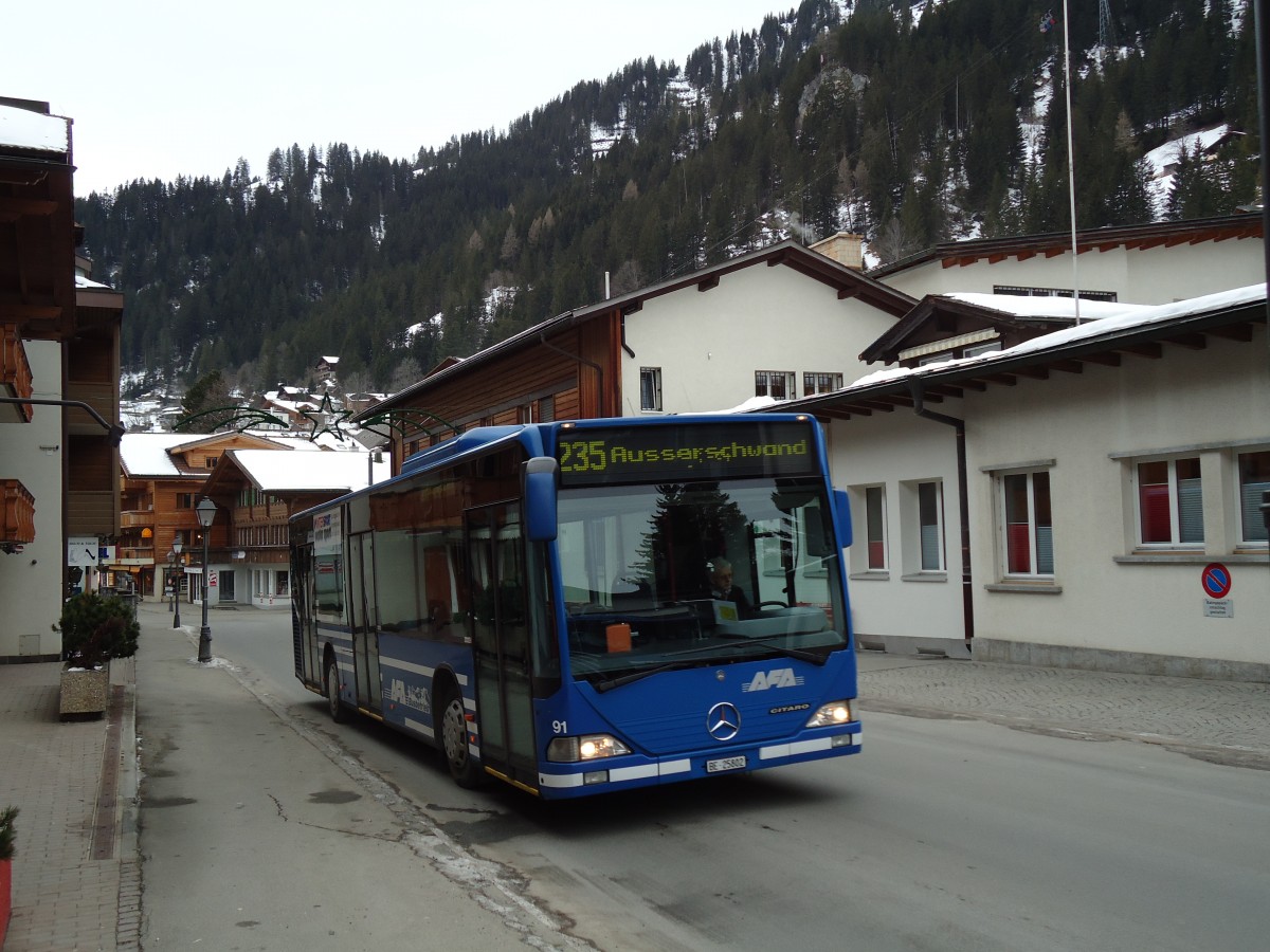 (142'875) - AFA Adelboden - Nr. 91/BE 25'802 - Mercedes (ex Nr. 2) am 1. Januar 2013 beim Autobahnhof Adelboden