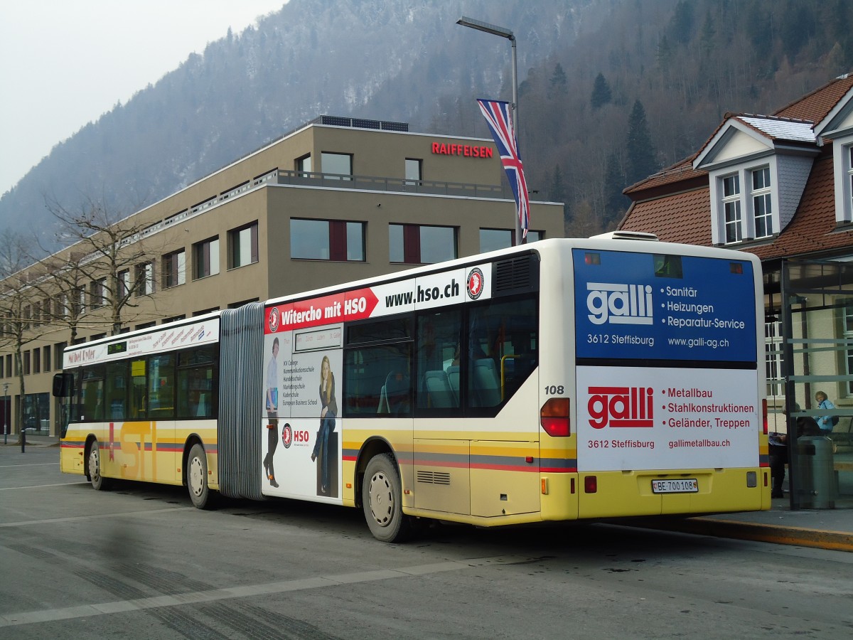 (143'050) - STI Thun - Nr. 108/BE 700'108 - Mercedes am 19. Januar 2013 beim Bahnhof Interlaken Ost