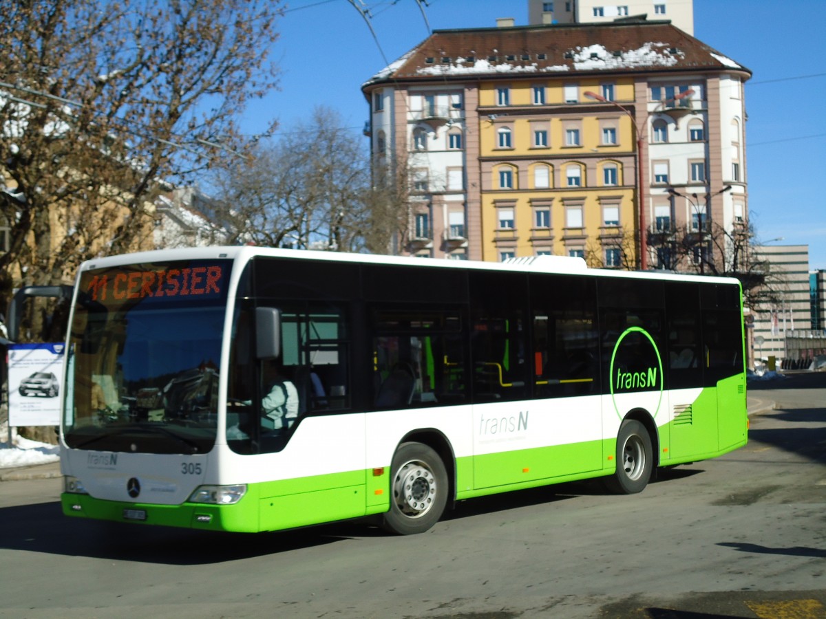 (143'255) - transN, La Chaux-de-Fonds - Nr. 305/NE 137'305 - Mercedes am 19. Februar 2013 beim Bahnhof La Chaux-de-Fonds