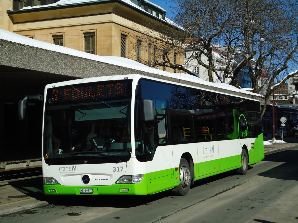 (143'266) - transN, La Chaux-de-Fonds - Nr. 317/NE 49'217 - Mercedes (ex TRN La Chaux-de-Fonds Nr. 317) am 19. Februar 2013 beim Bahnhof La Chaux-de-Fonds