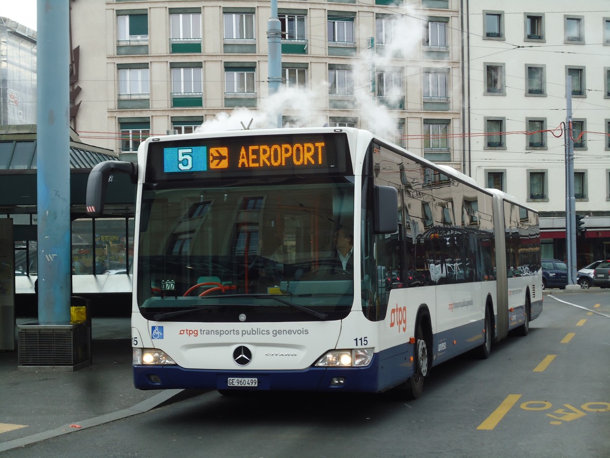 (143'341) - TPG Genve - Nr. 115/GE 960'499 - Mercedes am 22. Februar 2013 beim Bahnhof Genve