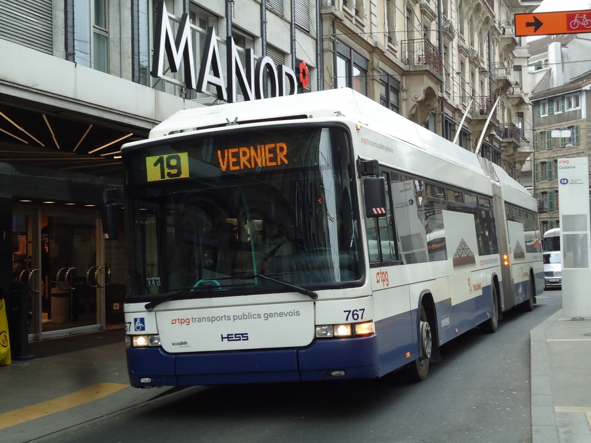 (143'378) - TPG Genve - Nr. 767 - Hess/Hess Gelenktrolleybus am 22. Februar 2013 in Genve, Coutance