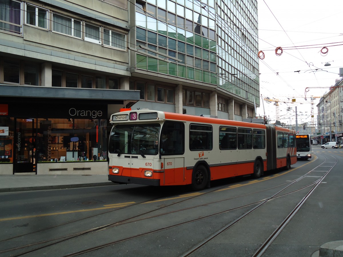 (143'379) - TPG Genve - Nr. 670 - Saurer/Hess Gelenktrolleybus am 22. Februar 2013 in Genve, Coutance