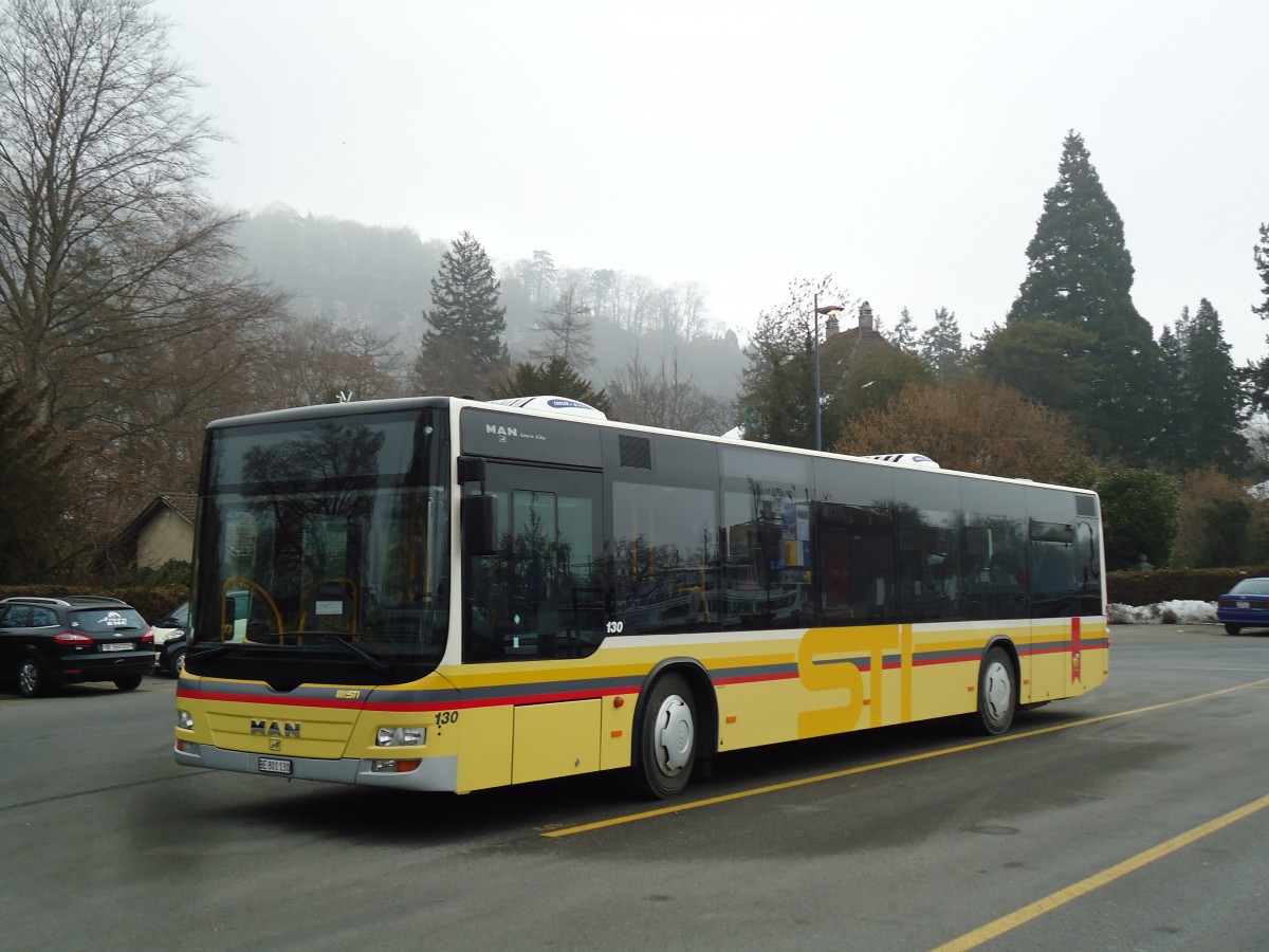 (143'445) - STI Thun - Nr. 130/BE 801'130 - MAN am 4. Mrz 2013 bei der Schifflndte Thun