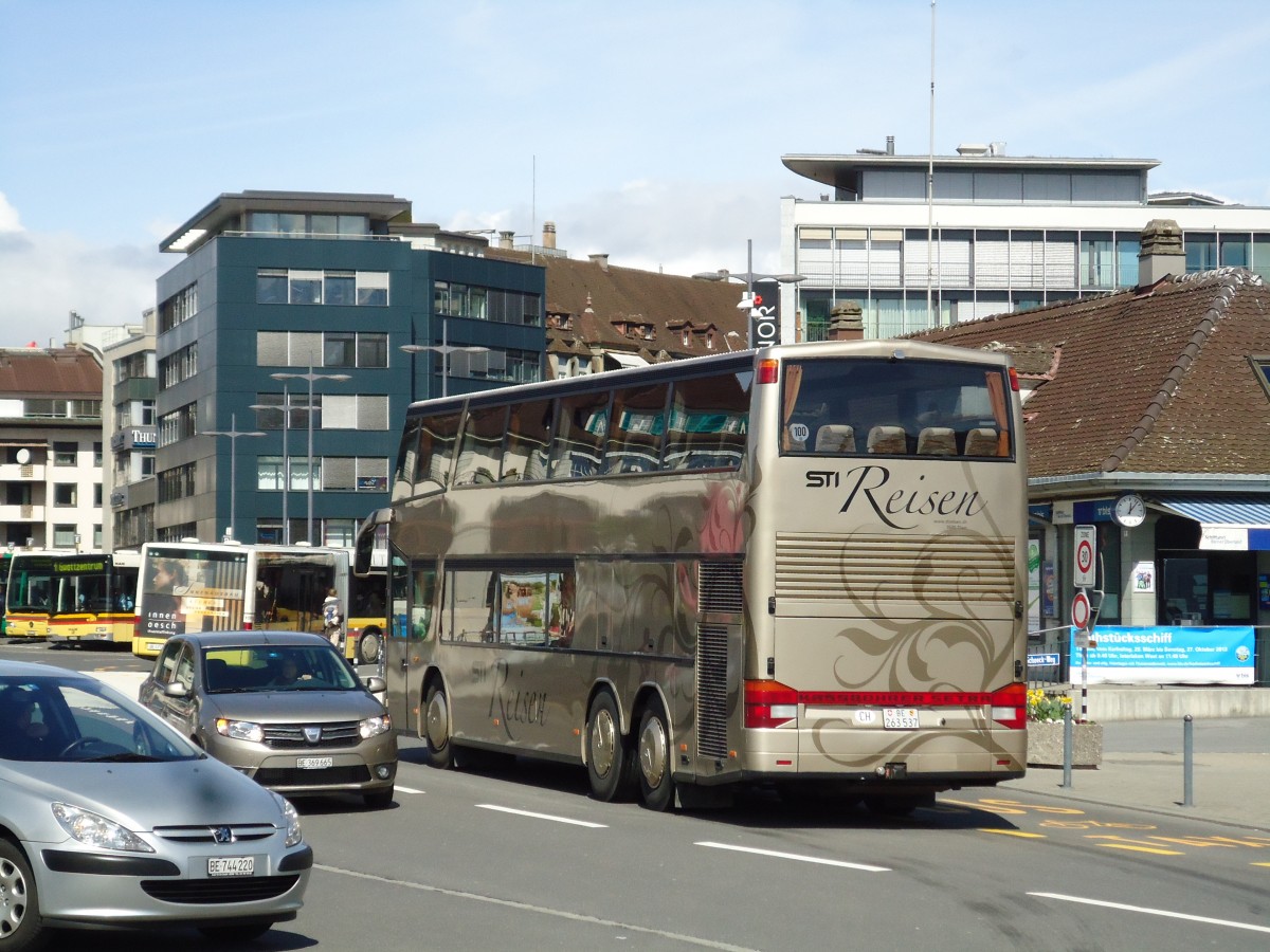 (143'610) - STI Thun - Nr. 37/BE 263'537 - Setra (ex Funi-Car, Biel) am 10. April 2013 beim Bahnhof Thun