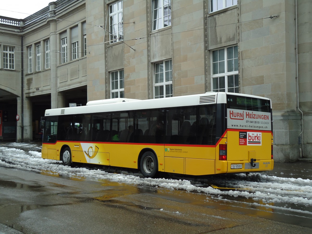 (143'638) - Schwizer, Goldach - SG 50'508 - MAN am 20. April 2013 beim Bahnhof St. Gallen