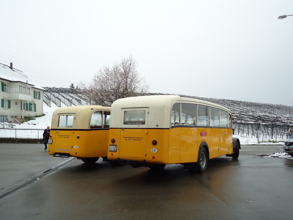 (143'695) - Baumgartner, Horn - Nr. 4/SG 112'580 - Saurer/Saurer (ex Nr. 2; ex Montegazzi, Riva San Vitale; ex AMSA Chiasso Nr. 20; ex OAK Wangen a.A. Nr. 10; ex P 23'082; ex P 2134) am 20. April 2013 in Goldach, Garage Schwizer