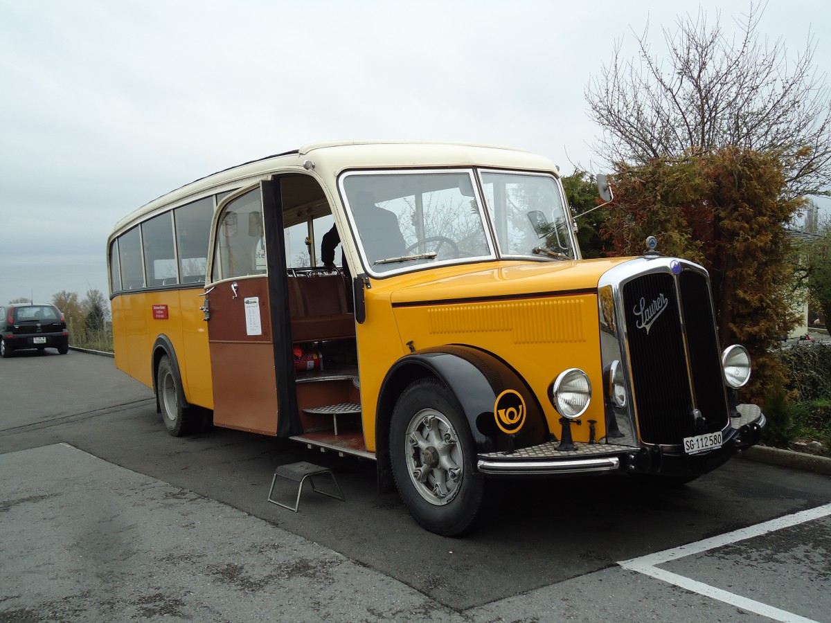 (143'705) - Baumgartner, Horn - Nr. 4/SG 112'580 - Saurer/Saurer (ex Nr. 2; ex Montegazzi, Riva San Vitale; ex AMSA Chiasso Nr. 20; ex OAK Wangen a.A. Nr. 10; ex P 23'082; ex P 2134) am 20. April 2013 in Rorschacherberg, Rest. Rebstock