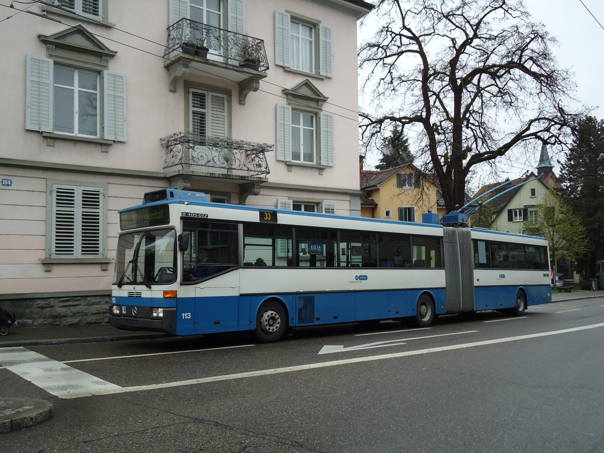 (143'732) - VBZ Zrich - Nr. 113 - Mercedes Gelenktrolleybus am 21. April 2013 in Zrich, Botanischer Garten