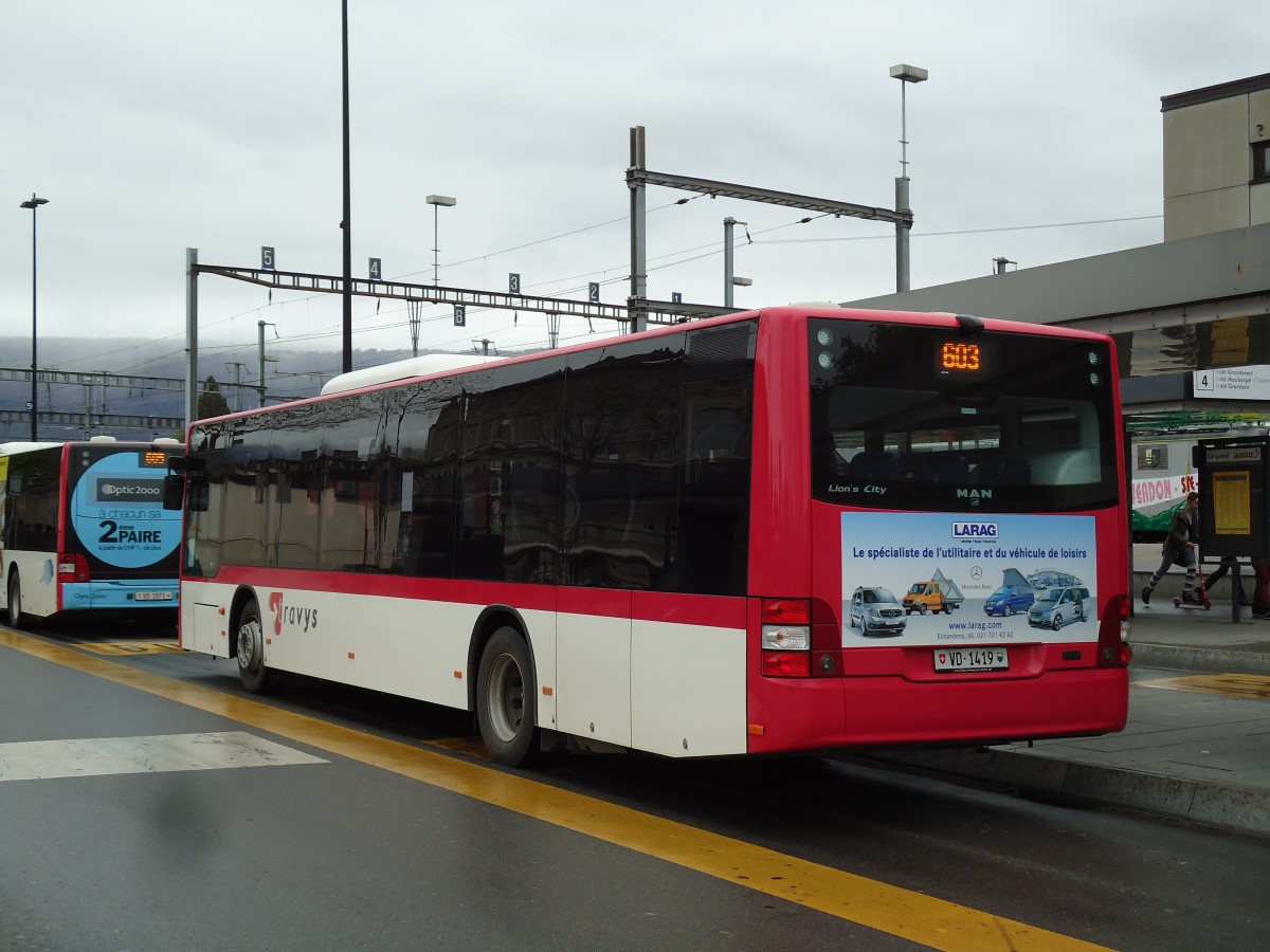 (143'907) - TRAVYS Yverdon - VD 1419 - MAN am 27. April 2013 beim Bahnhof Yverdon