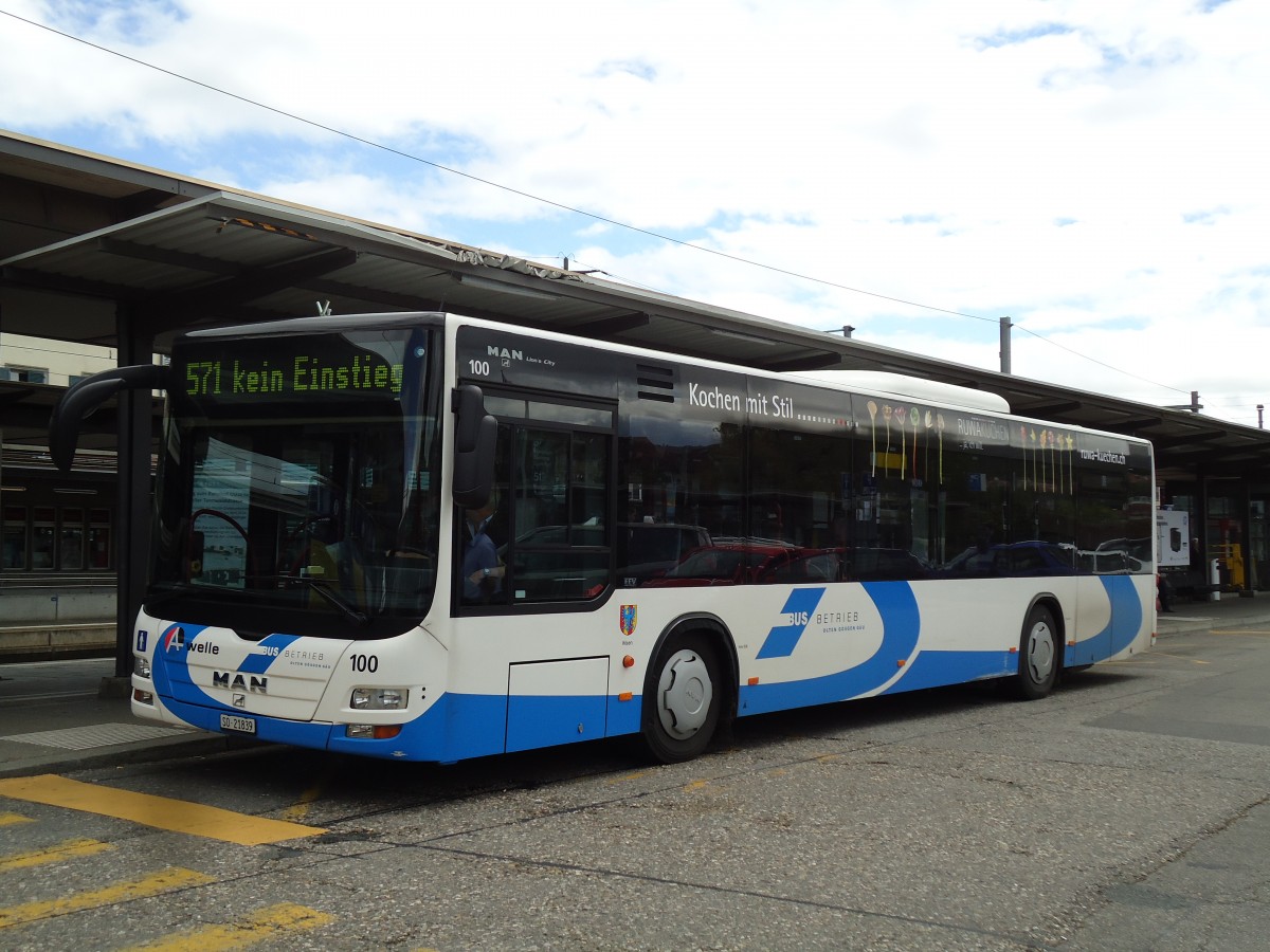 (144'187) - BOGG Wangen b.O. - Nr. 100/SO 21'839 - MAN am 12. Mai 2013 beim Bahnhof Olten