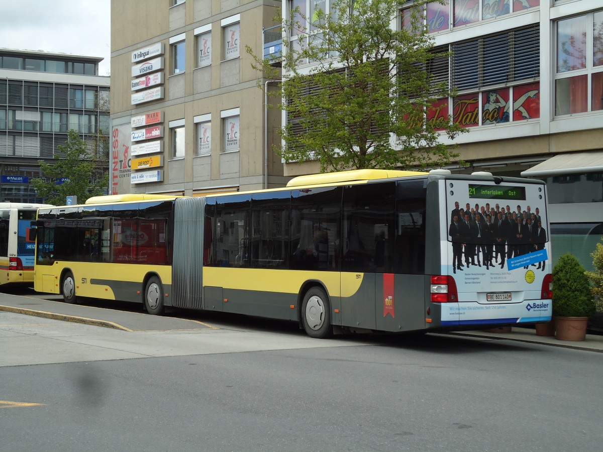 (144'191) - STI Thun - Nr. 140/BE 801'140 - MAN am 12. Mai 2013 beim Bahnhof Thun