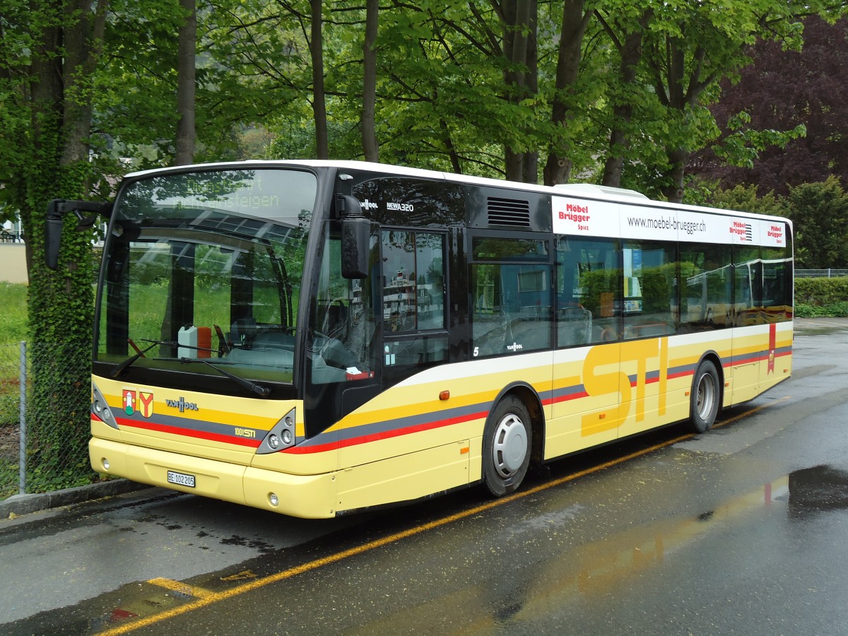 (144'212) - STI Thun - Nr. 5/BE 102'205 - Van Hool (ex Moser, Teuffenthal; ex Burri, Teuffenthal) am 19. Mai 2013 bei der Schifflndte Thun