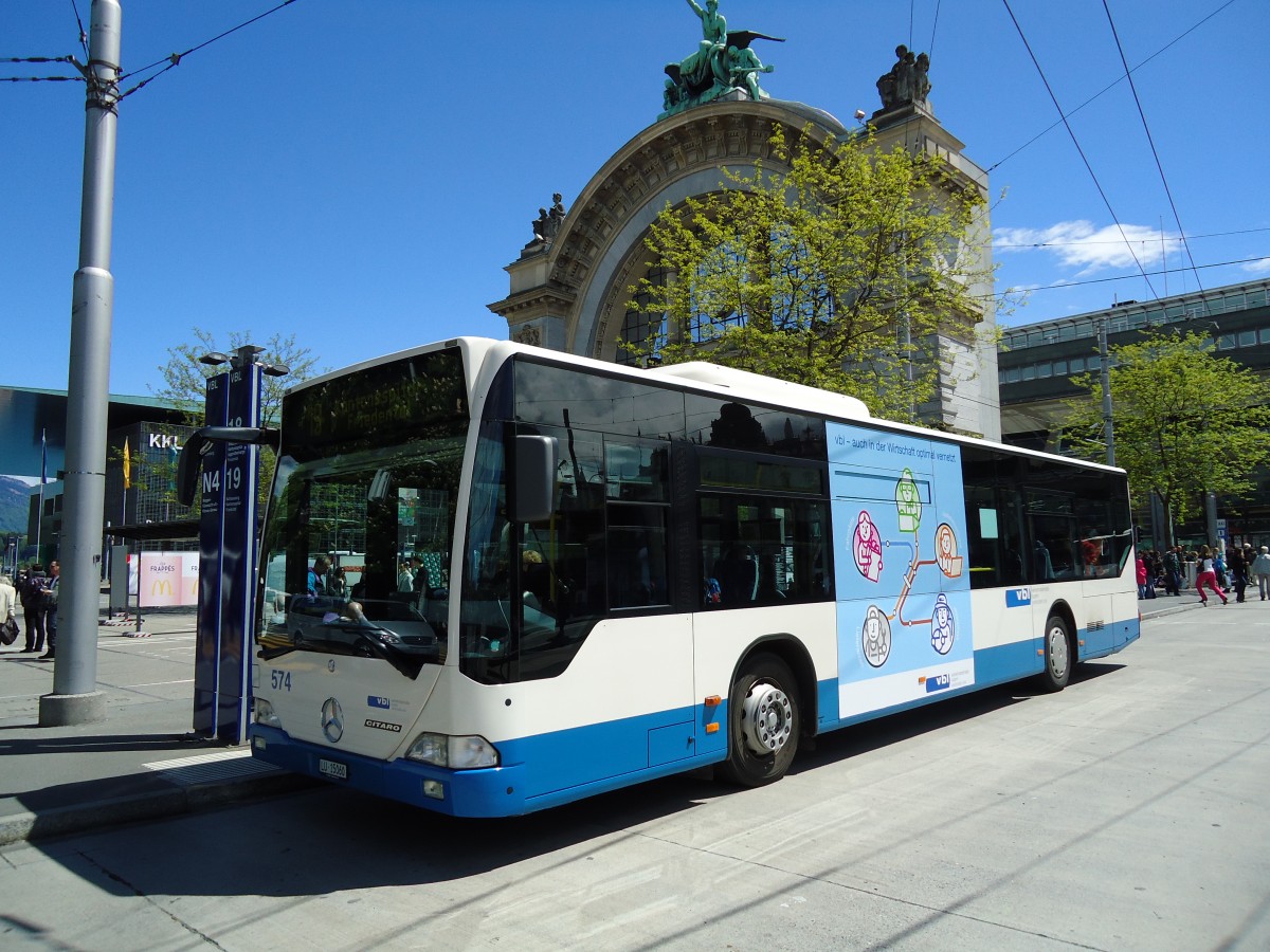 (144'366) - VBL Luzern - Nr. 574/LU 15'060 - Mercedes am 19. Mai 2013 beim Bahnhof Luzern