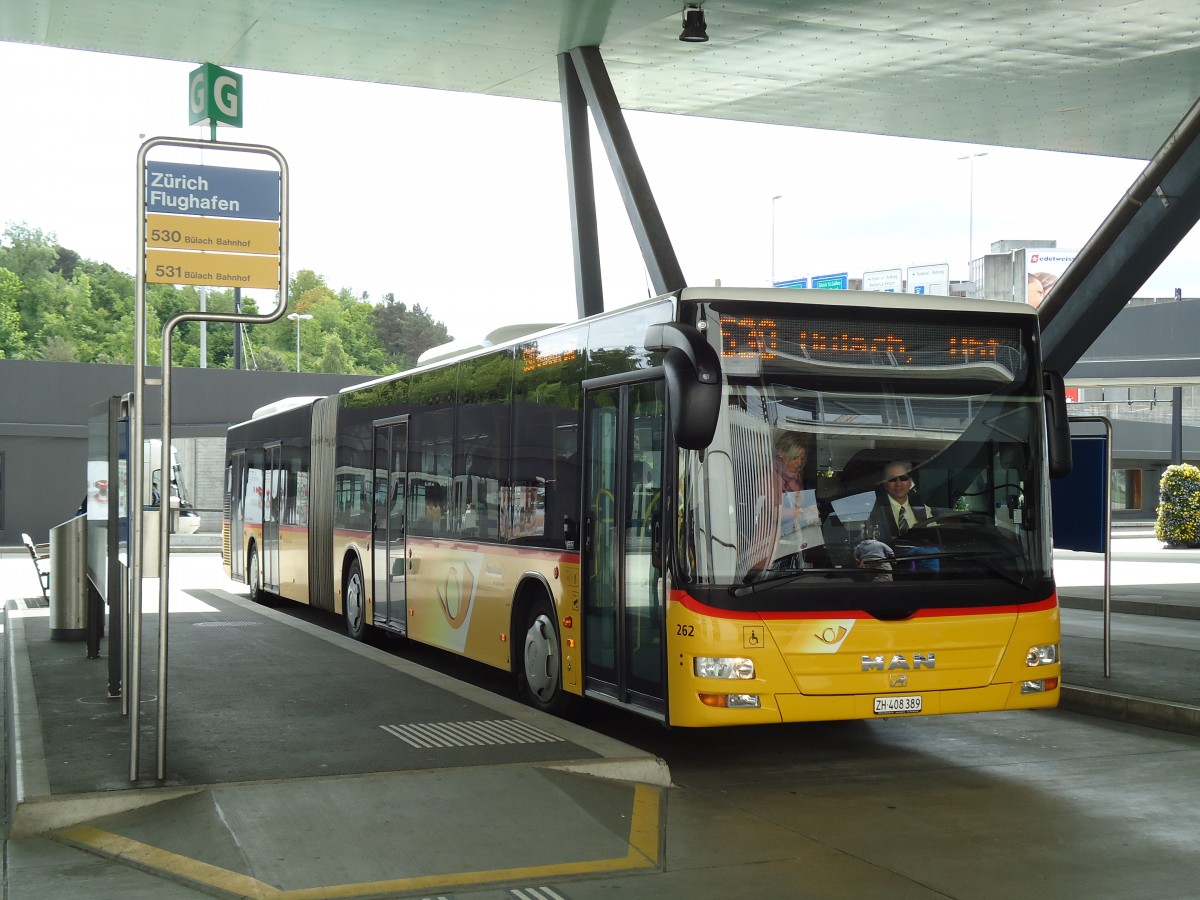 (144'394) - PostAuto Zrich - Nr. 262/ZH 408'389 - MAN am 20. Mai 2013 in Zrich, Flughafen