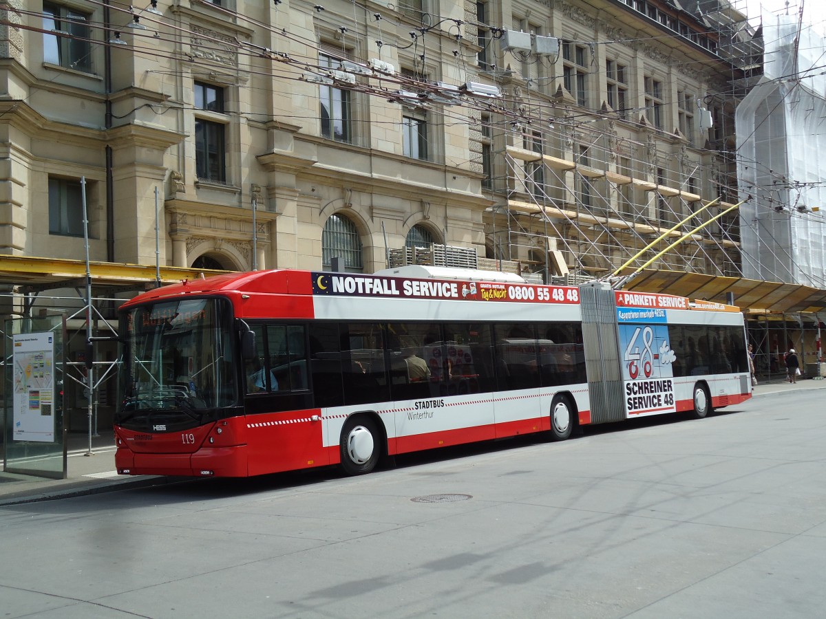 (144'470) - SW Winterthur - Nr. 119 - Hess/Hess Gelenktrolleybus am 20. Mai 2013 beim Hauptbahnhof Winterthur