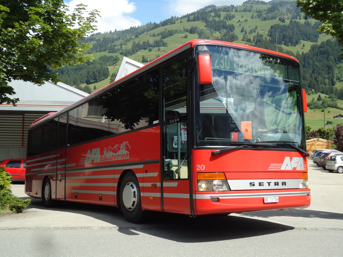 (145'580) - AFA Adelboden - Nr. 20/BE 26'706 - Setra (ex Nr. 6) am 30. Juni 2013 in Frutigen, 100 Jahre BLS