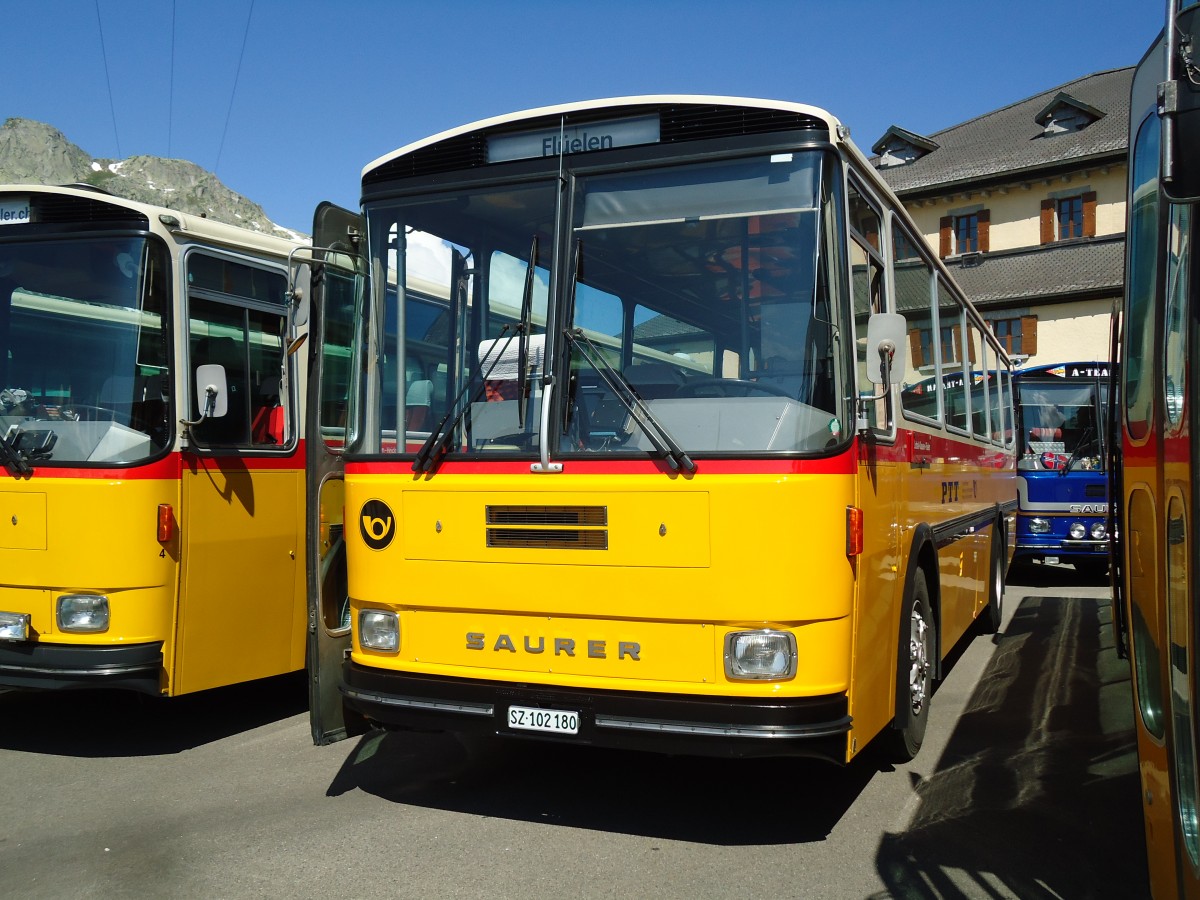 (145'832) - Inkamp, Altendorf - SZ 102'180 - Saurer/Tscher (ex Koch, Giswil; ex Selfors, Meiringen; ex P 24'236) am 20. Juli 2013 in Gotthard, Passhhe