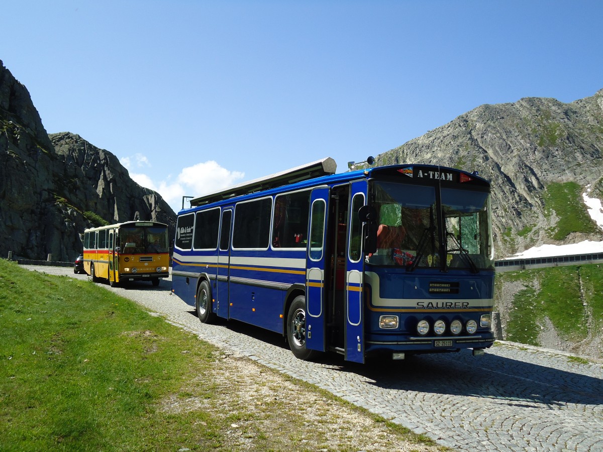 (145'859) - Steinauer, Einsiedeln - SZ 25'115 - Saurer/R&J (ex Albin, Fllanden; ex SBB Bern; ex Solr&Fontana, Ilanz; ex P 24'359) am 20. Juli 2013 in Gotthard, Alte Tremolastrasse