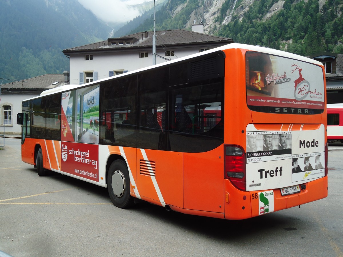 (145'985) - AAGU Altdorf - Nr. 58/UR 9348 - Setra am 20. Juli 2013 beim Bahnhof Gschenen