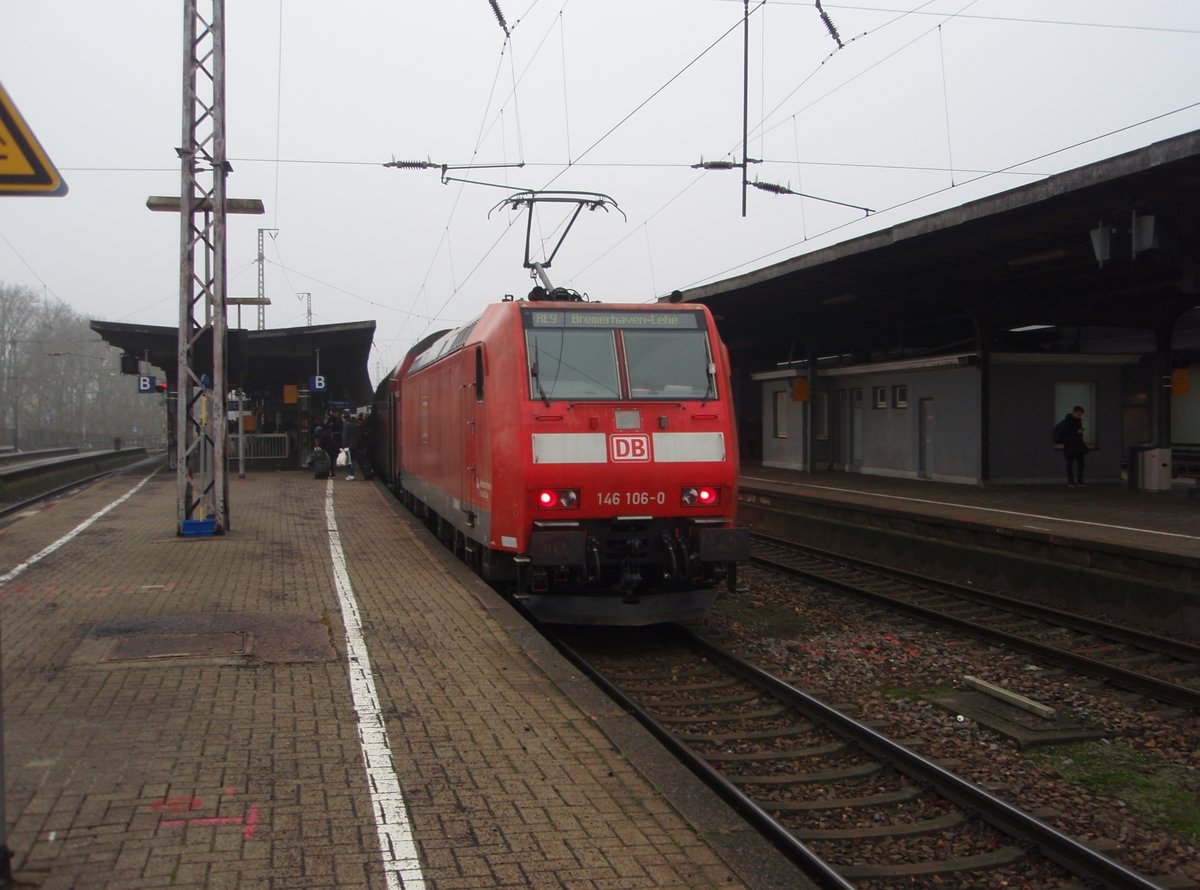 146 106 als RE 9 nach Bremerhaven-Lehe in Osnabrck Hbf. 29.12.2018