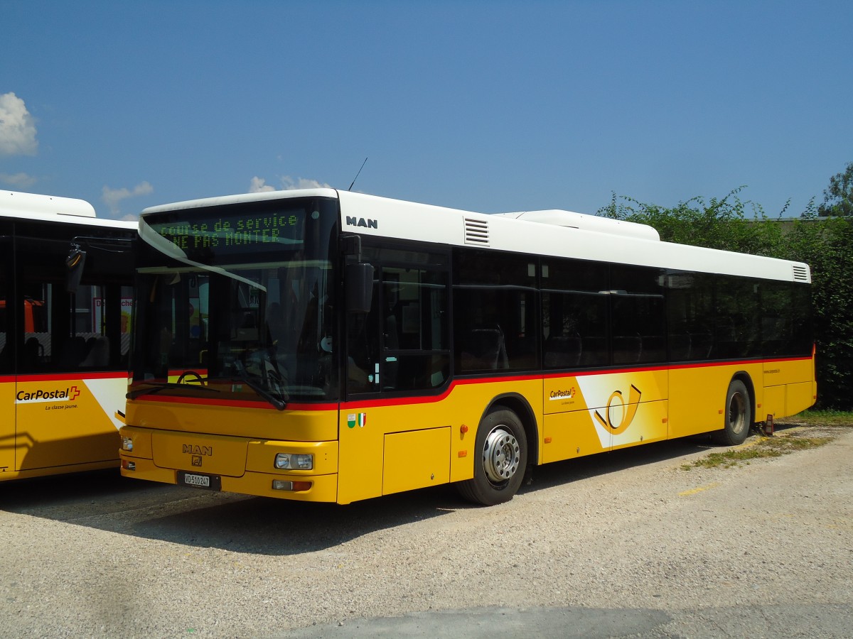 (146'023) - CarPostal Ouest - VD 510'247 - MAN (ex P 25'585) am 22. Juli 2013 in Yverdon, Garage