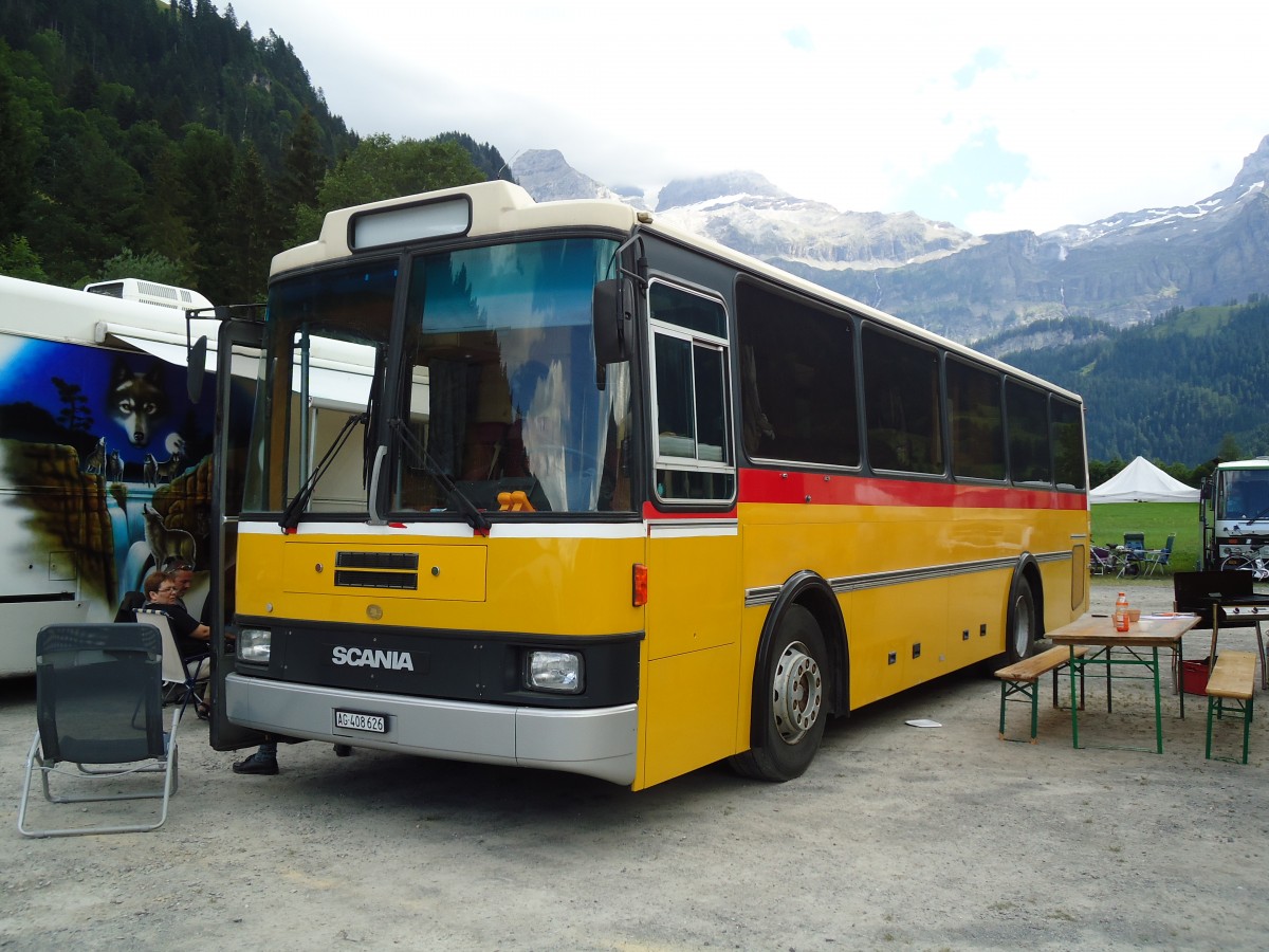 (146'369) - Schneller, Mgenwil - AG 408'626 - Scania/Lauber (ex Dubuis, Savise) am 17. August 2013 in Lenk, Metschbahnen