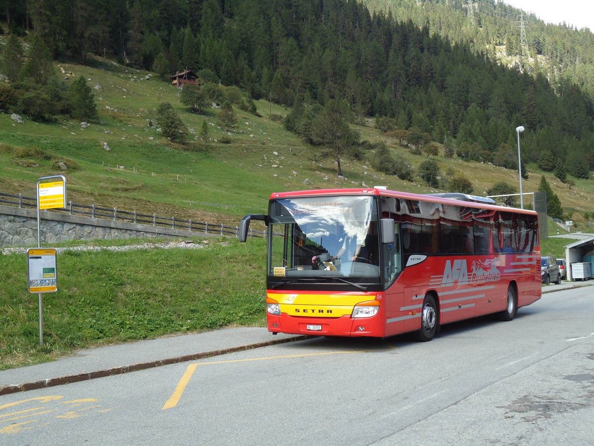 (147'035) - AFA Adelboden - Nr. 24/BE 26'701 - Setra am 2. September 2013 beim Bahnhof Oberwald (Einsatz AVG M.)